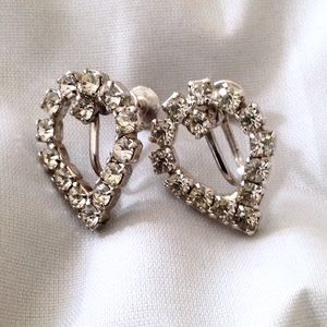 Open Teardrop Clear Rhinestone Screwback Earrings